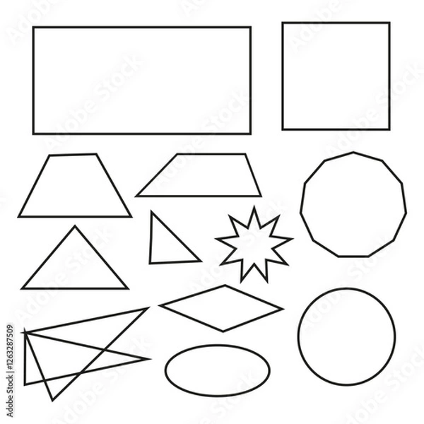 Fototapeta Geometric shapes set. Basic line figures. Black vector outline. Abstract shape collection. EPS 10.