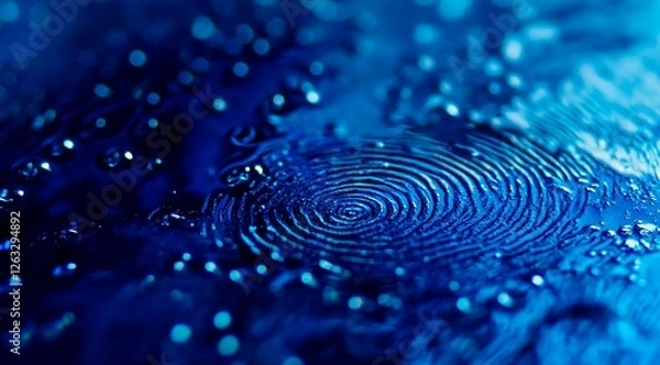 Fototapeta fingerprint on digital background, blue color scheme, biometric security concept, close-up, digital identity style