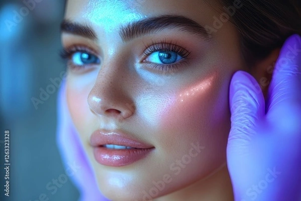 Obraz Experience a luxurious glowing skin treatment at a skincare clinic, where soft ambient lighting enhances the atmosphere, focusing on facial 