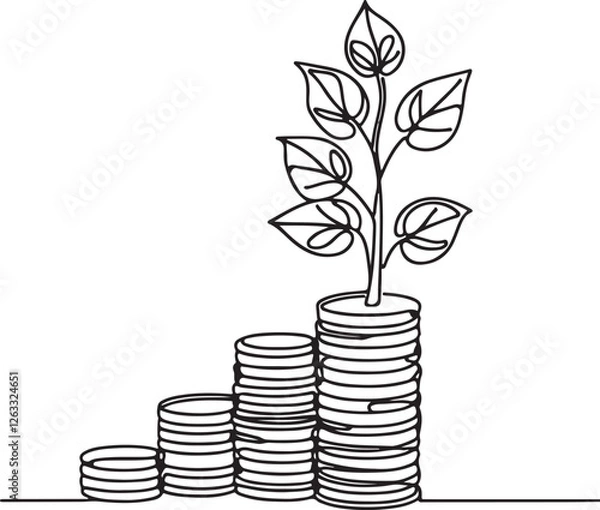 Fototapeta  Minimalist Line Art of a Plant on Coins
