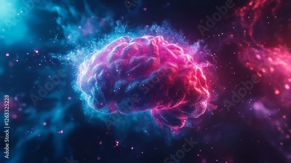 Fototapeta A brain is shown in a colorful, abstract space