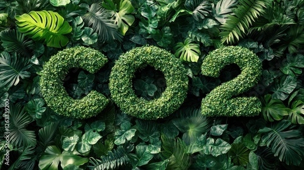 Obraz 3D Illustration of CO2 Formed with Vibrant Green Leaves