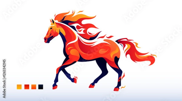 Fototapeta Vector illustration of a blazing fire horse. A symbol of the Year of the Horse, China. A red horse with its mane and tail shaped like flames