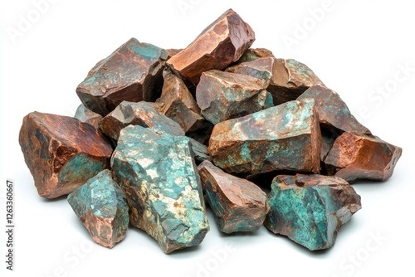 Obraz A pile of copper ore rocks with patina Natural specimens displaying a blend of reddish-brown