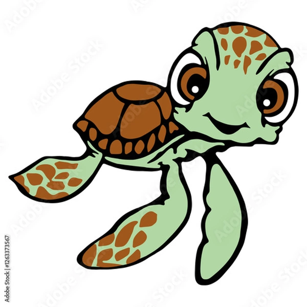 Obraz Happy cartoon Turtle hand-drawn vector illustration for kids projects