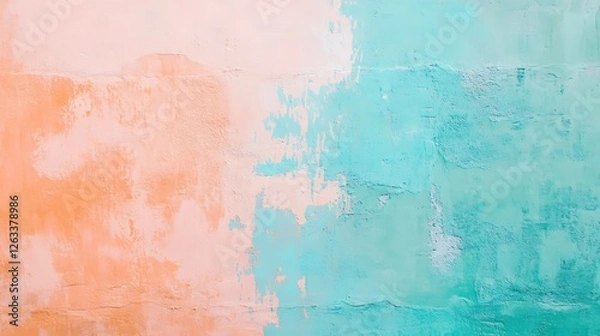 Fototapeta Textured Wall Painted Peach And Aqua