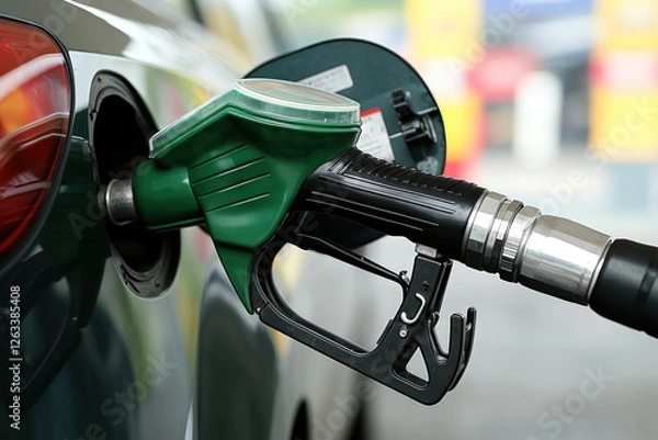 Fototapeta A detailed close-up of a gas nozzle at a fueling station