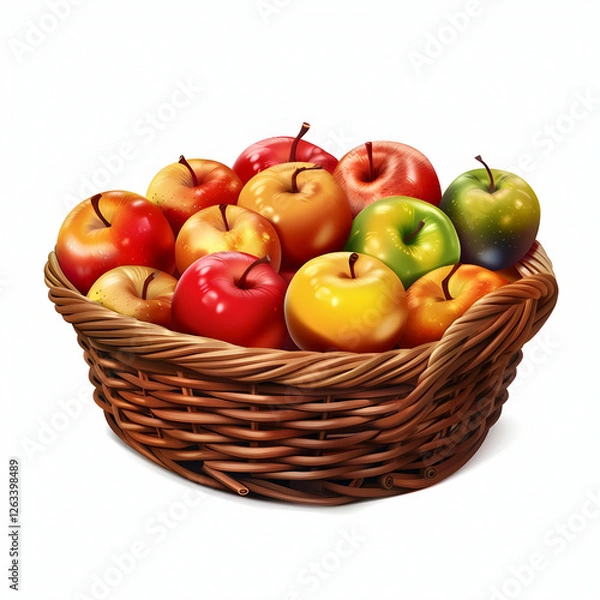 Fototapeta A vibrant basket filled with assorted apples, showcasing various colors and sizes, set against a neutral background