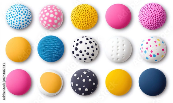 Fototapeta Colorful Assortment of Textured Rubber Balls in Various Patterns, Ideal for Creative Play and Sensory Activities for Children and Adults