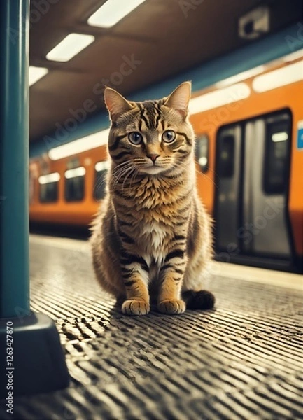 Fototapeta cat on the railway station 