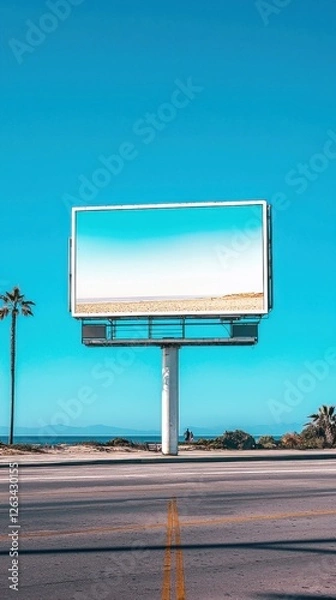 Fototapeta Empty Billboards Under Clear Blue Sky Near Beach and Palm Trees