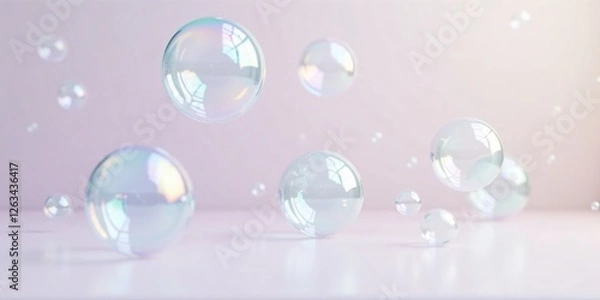 Fototapeta Floating Soap Bubbles: Light Soft Background Scene


