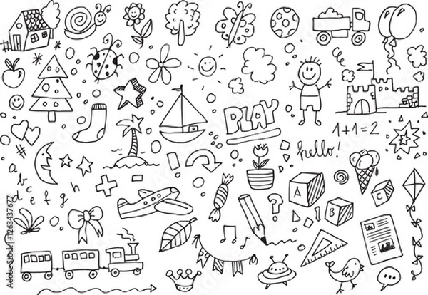 Obraz Hand drawn kids vector doodle set over white background