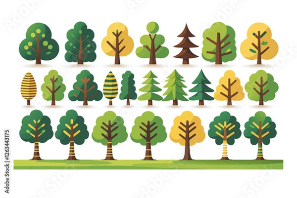 Fototapeta Trees set in Scandinavian kids style.Flat Vector Trees for Design elements with leaves, branches and trunks. Doodle naive forest plants. Diverse Set of Stylized Tree Illustrations in Flat Vector Style