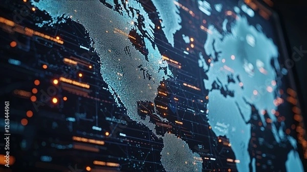 Fototapeta High-resolution digital map display global data visualization urban environment close-up view technology concept