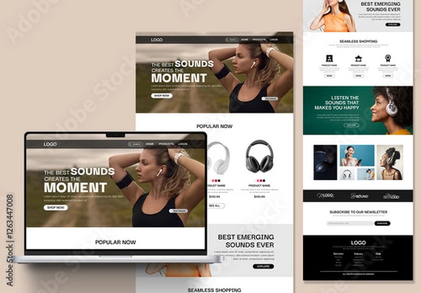 Fototapeta Landing Page Layout For E Commerce And Technology Product