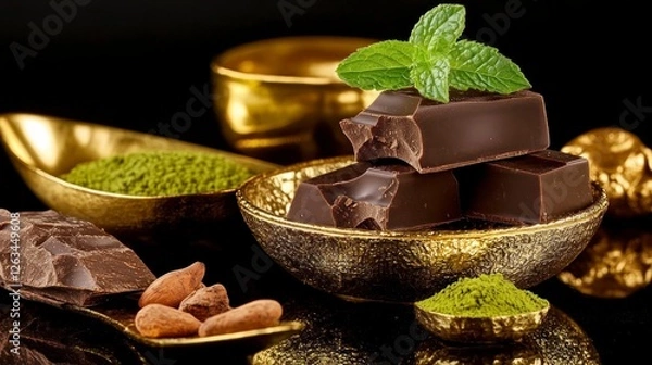 Fototapeta A luxurious handcrafted dark chocolate bar with a smooth texture, filled with sweet praline.

