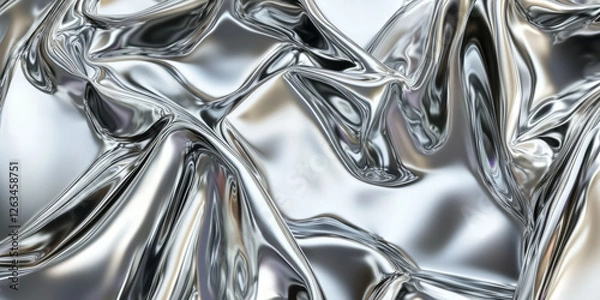 Obraz Futuristic chrome-plated liquid metal texture with reflective distortions in shifting multicolor hues.