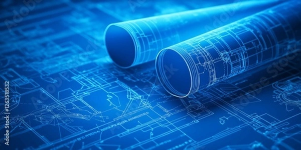 Obraz Futuristic glowing blueprints create an abstract composition showcasing intricate industrial designs for modern innovation and technology