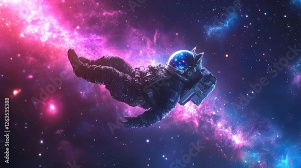 Fototapeta Cat in an astronaut suit floating in space