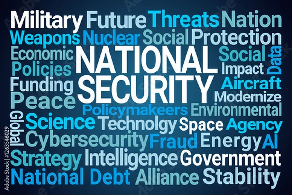 Obraz National Security Word Cloud on Blue Background