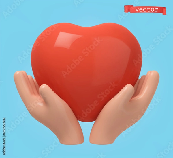 Obraz Heart in hands 3d render vector icon