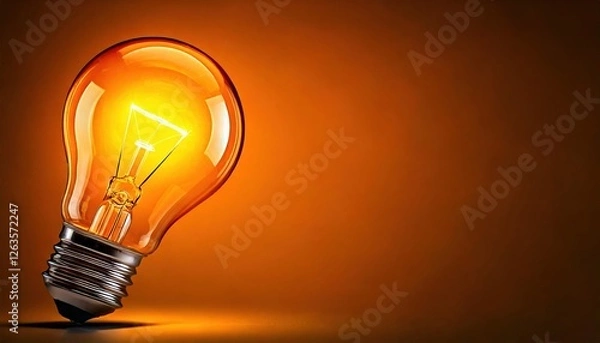 Fototapeta Glowing vintage light bulb casting warm light on a textured background