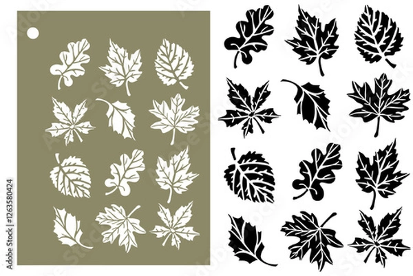 Obraz Set of leaves cutting and painting STENCIL vector design pattern