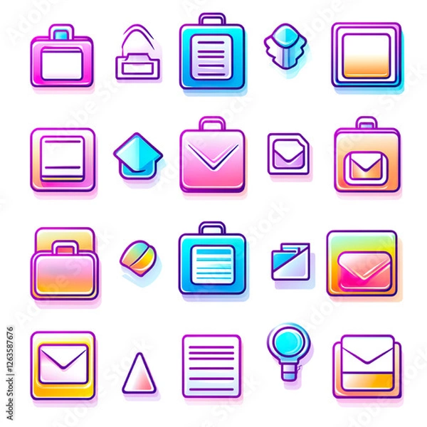 Fototapeta Futuristic Gradient UI Icons – Neon Business & Email Symbol Set