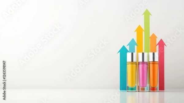Fototapeta Colorful Bottles with Arrows Indicating Growth and Progression
