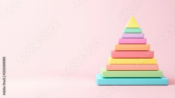 Fototapeta Colorful geometric pyramid toy on a soft pastel background for educational purpose and child development activities