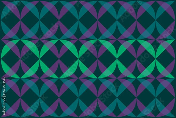 Fototapeta Geometric Design with Curved Shapes. Modern Geometric Pattern. green and purple transparant Interweave Design. dark background 