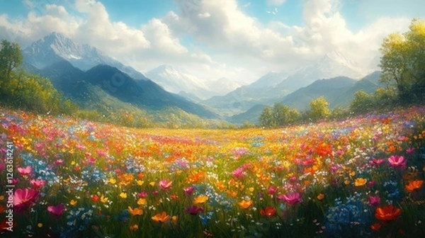 Obraz Colorful mountain meadow vibrant flowers