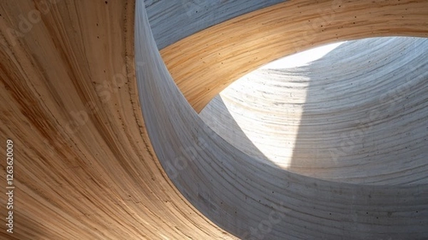 Obraz Sunlight through curved wood & concrete. Architecture design