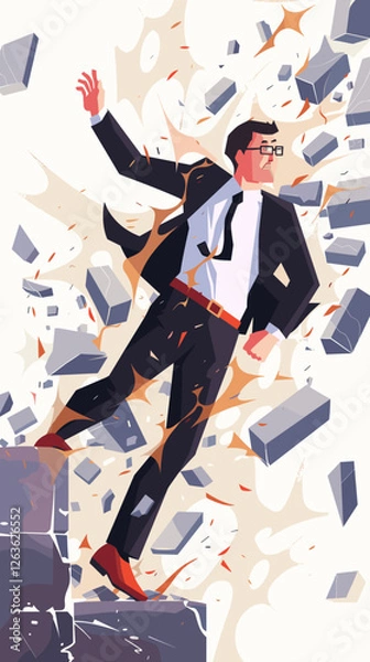 Fototapeta Businessman breaking traditional framework to explore new opportunities, symbolizing innovation and entrepreneurial spirit