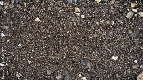 Fototapeta A close-up shot of coarse gravel and crushed stones creating a rough and rugged texture with earthy tones and natural elements  
