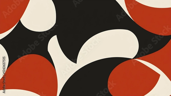 Fototapeta Abstract red and beige shapes on black background, seamless pattern design for textile or wallpaper