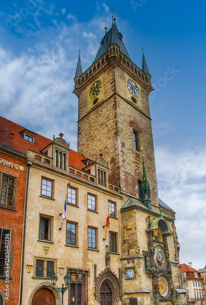 Obraz Prague, Prague, Czech Republic. Historic Marian Column with baroque statues and Gothic tower.