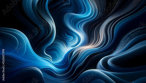 Obraz 幻想的な青の曲線 – 流動する抽象的なデジタルアート