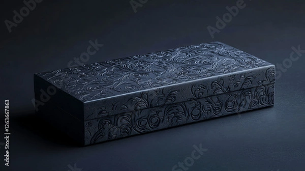 Fototapeta Premium rectangular black box with embossed logo detail showcased against dramatic lighting