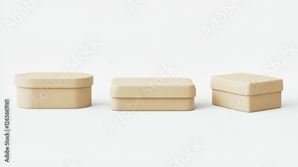 Fototapeta Kraft paper packaging rectangular boxes mockup in minimal eco branding on white background