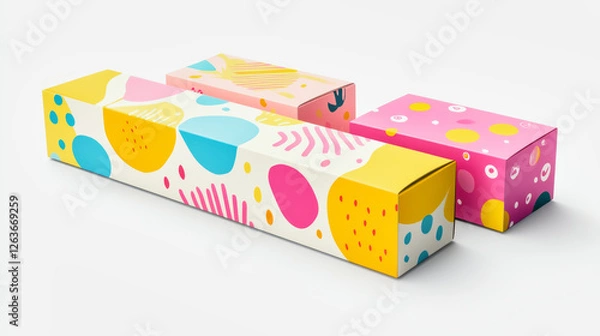 Fototapeta Bright and playful rectangular packaging boxes mockups suitable for children's products