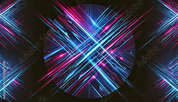 Obraz 未来的な光の交差 – 青とピンクのデジタルパターン