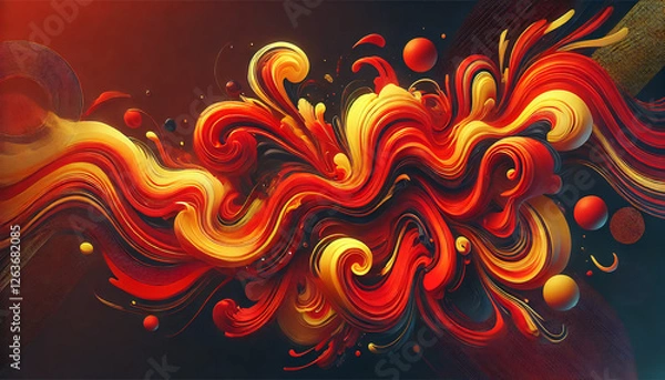 Obraz 情熱的な炎の渦 – 赤と金のエネルギッシュな抽象アート