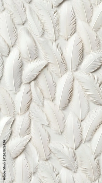 Fototapeta White feathers neatly arranged on a soft surface create an elegant and tranquil aesthetic for home decor or crafts