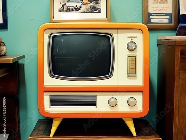 Fototapeta TV set with empty screen in retro futuristic style