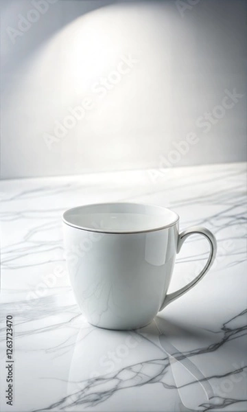Obraz Elegant white cup on a marble surface with soft lighting and minimalist style