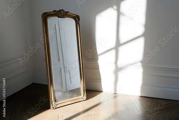 Obraz Sunlight shining in on an old mirror with a golden colored frame 