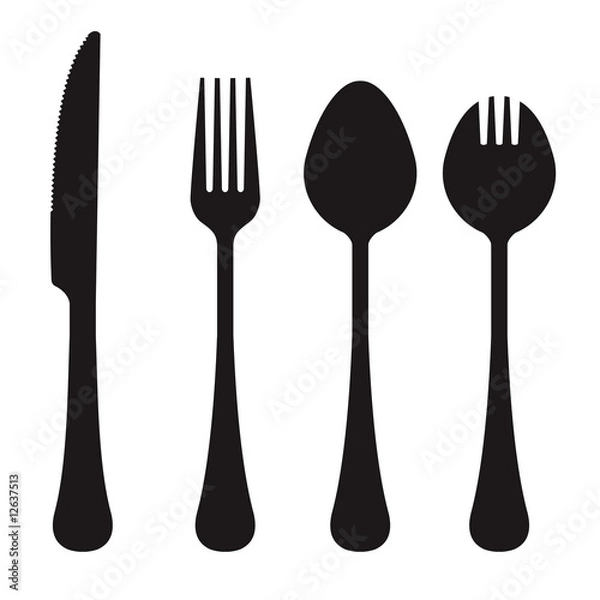 Fototapeta Sylwetka wektor nóż, widelec, łyżka i łyżka
