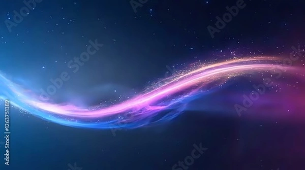 Fototapeta Flowing cosmic wave with vibrant blue and pink colors against dark space background, glowing energy stream with stars and light particles creates magical atmosphere.
